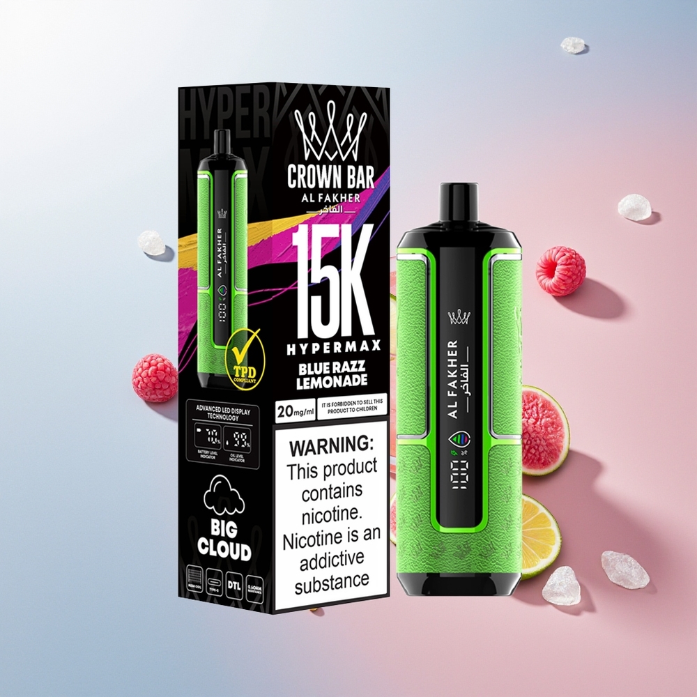 Al Fakher Crown Bar 15K Hypermax الليموناضة الزرقاء بالتوت مع سعة 22 مل وبطارية 600 مللي أمبير