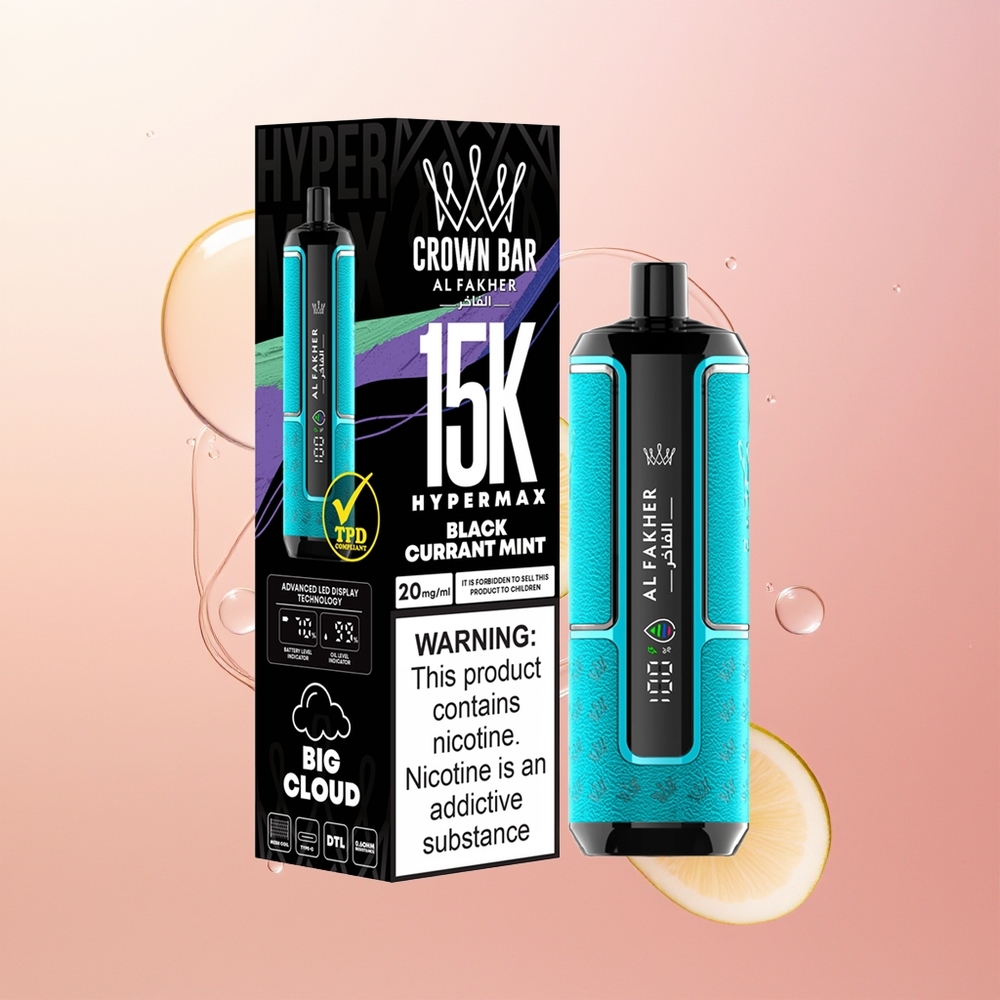 Al Fakher Crown Bar 15K Hypermax النعناع الأسود مع سعة 22 مل