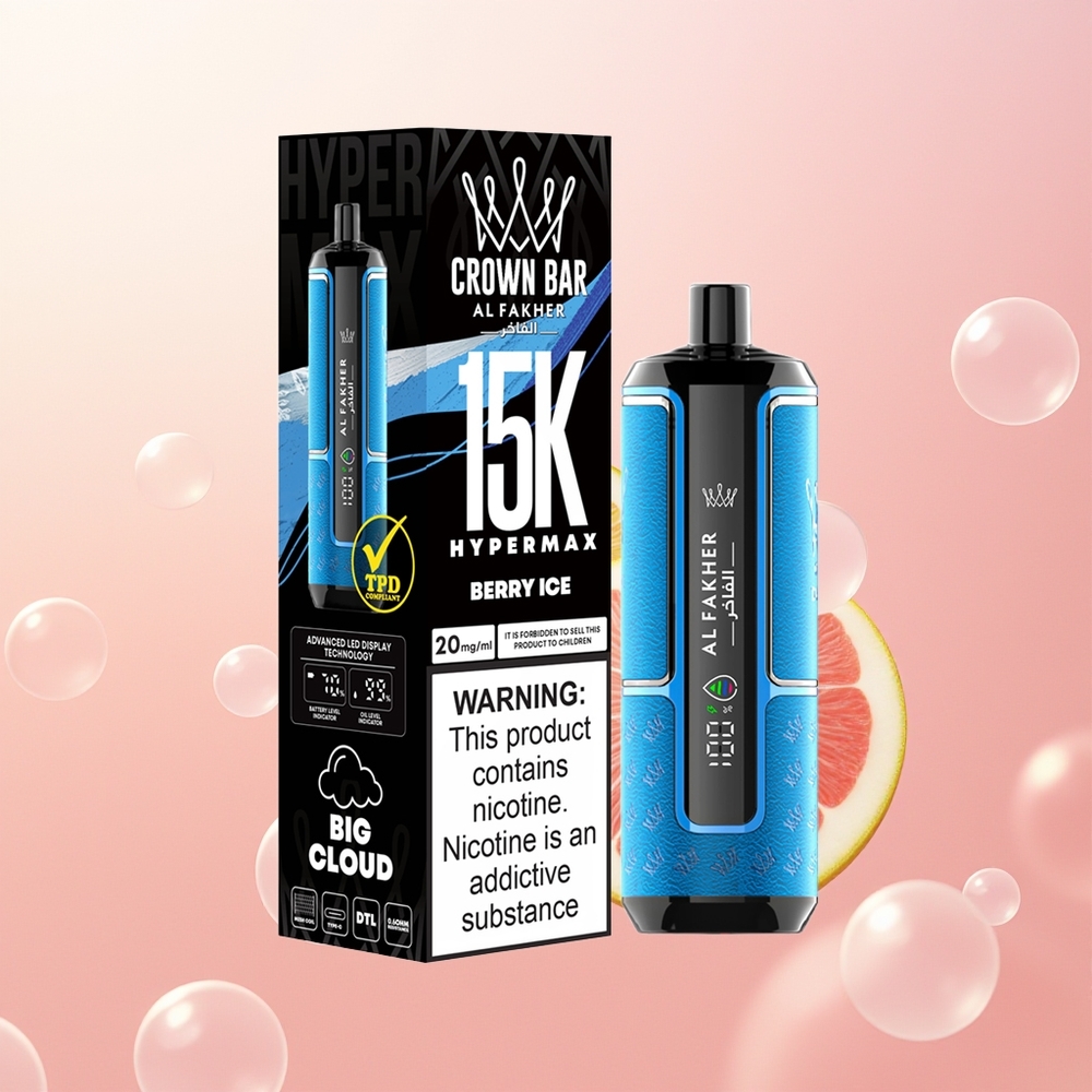 Al Fakher Crown Bar 15K Hypermax توت جليدي فائق مع 22مل و 6ملغ