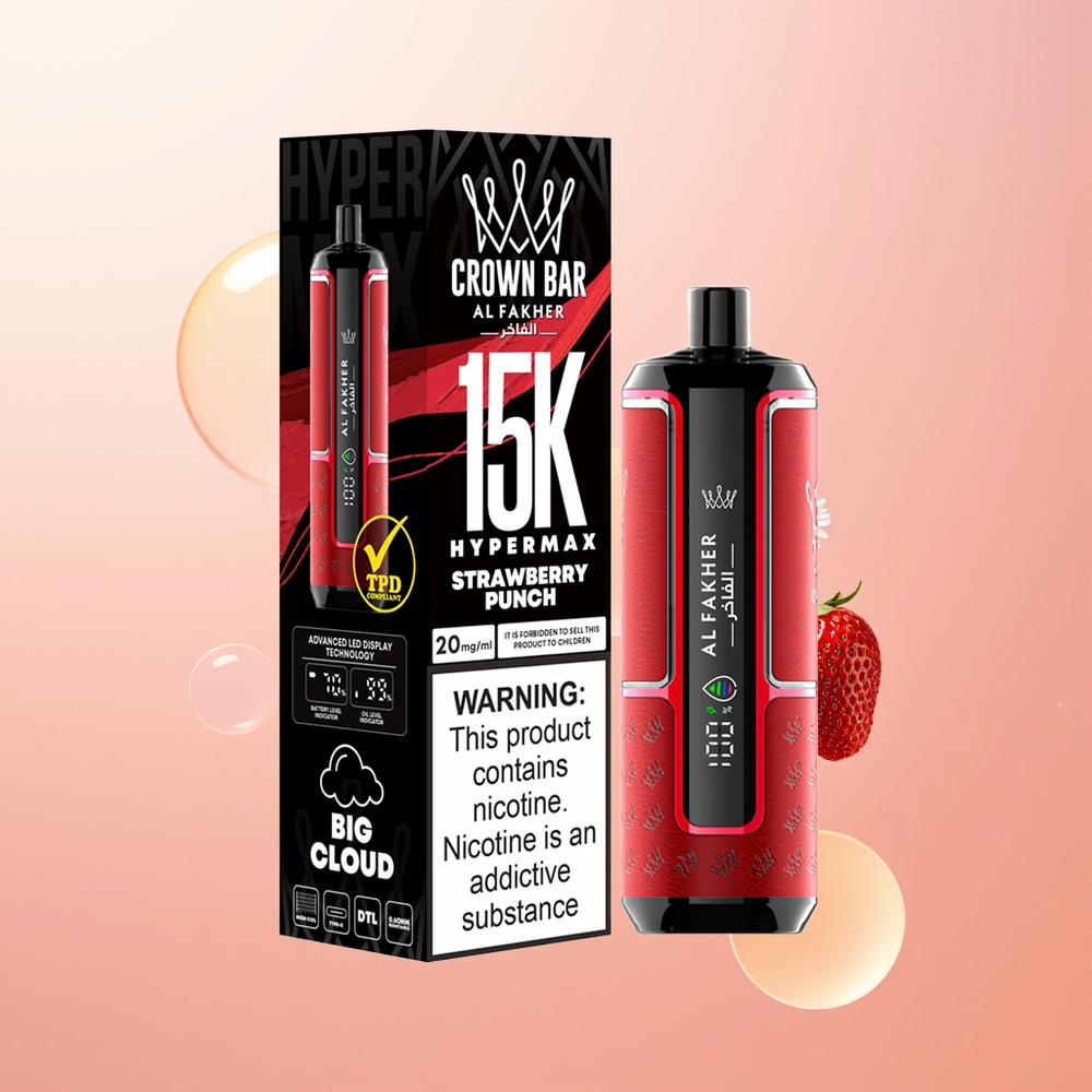 Al Fakher Crown Bar 15K Hypermax ضربة فراولة مع 22 مل و 600 مللي أمبير
