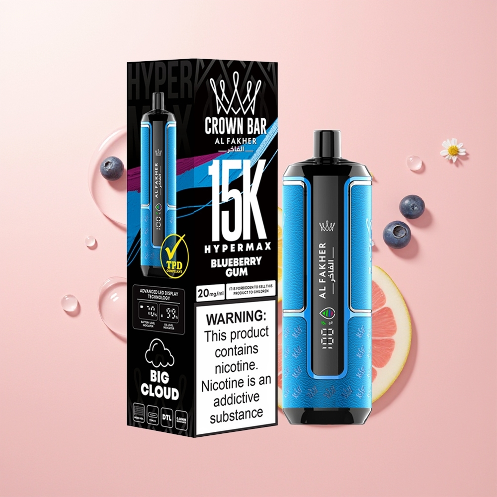 Al Fakher Crown Bar 15K Hypermax علكة التوت الأزرق 22 مل 6 ملغ
