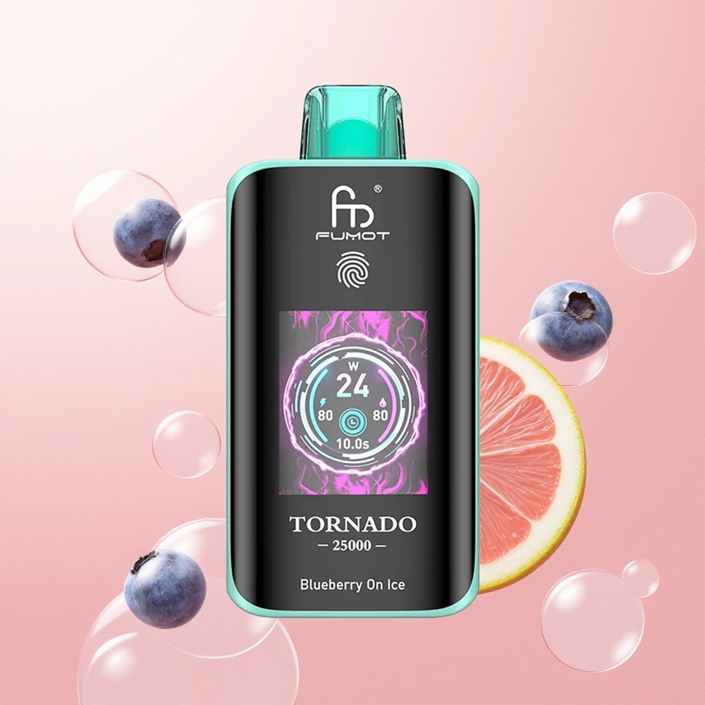 Fumot Tornado 25000 التوت البري على الثلج مع شاشة عالية الدقة وبطارية قابلة للشحن