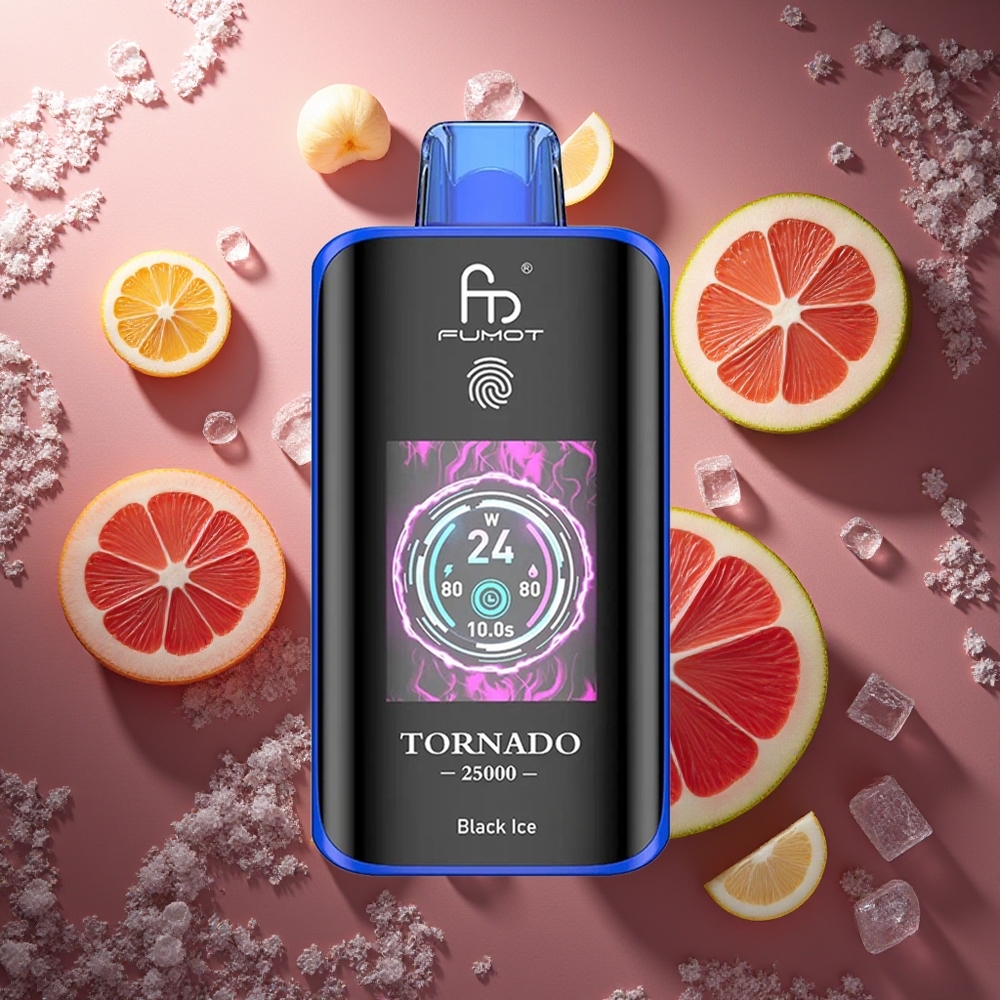 Fumot Tornado 25000 الجليد الأسود شاشة عالية الدقة وبطارية قابلة للشحن
