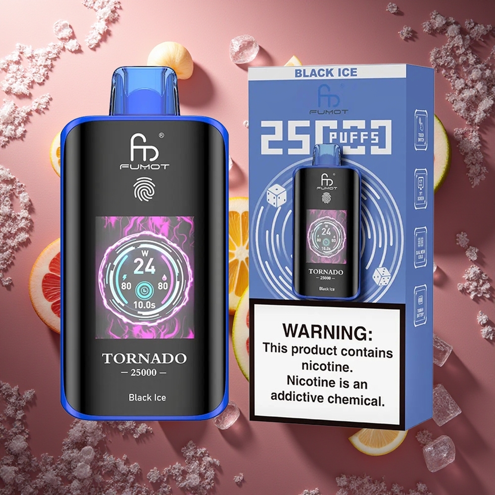 Fumot Tornado 25000 الجليد الأسود شاشة عالية الدقة وبطارية قابلة للشحن