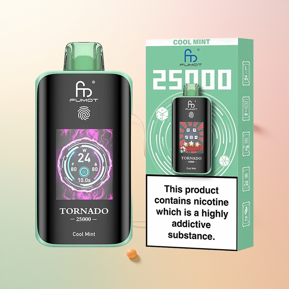 Fumot Tornado 25000 النعناع المنعش مع شاشة عالية الدقة وبطارية قابلة لإعادة الشحن