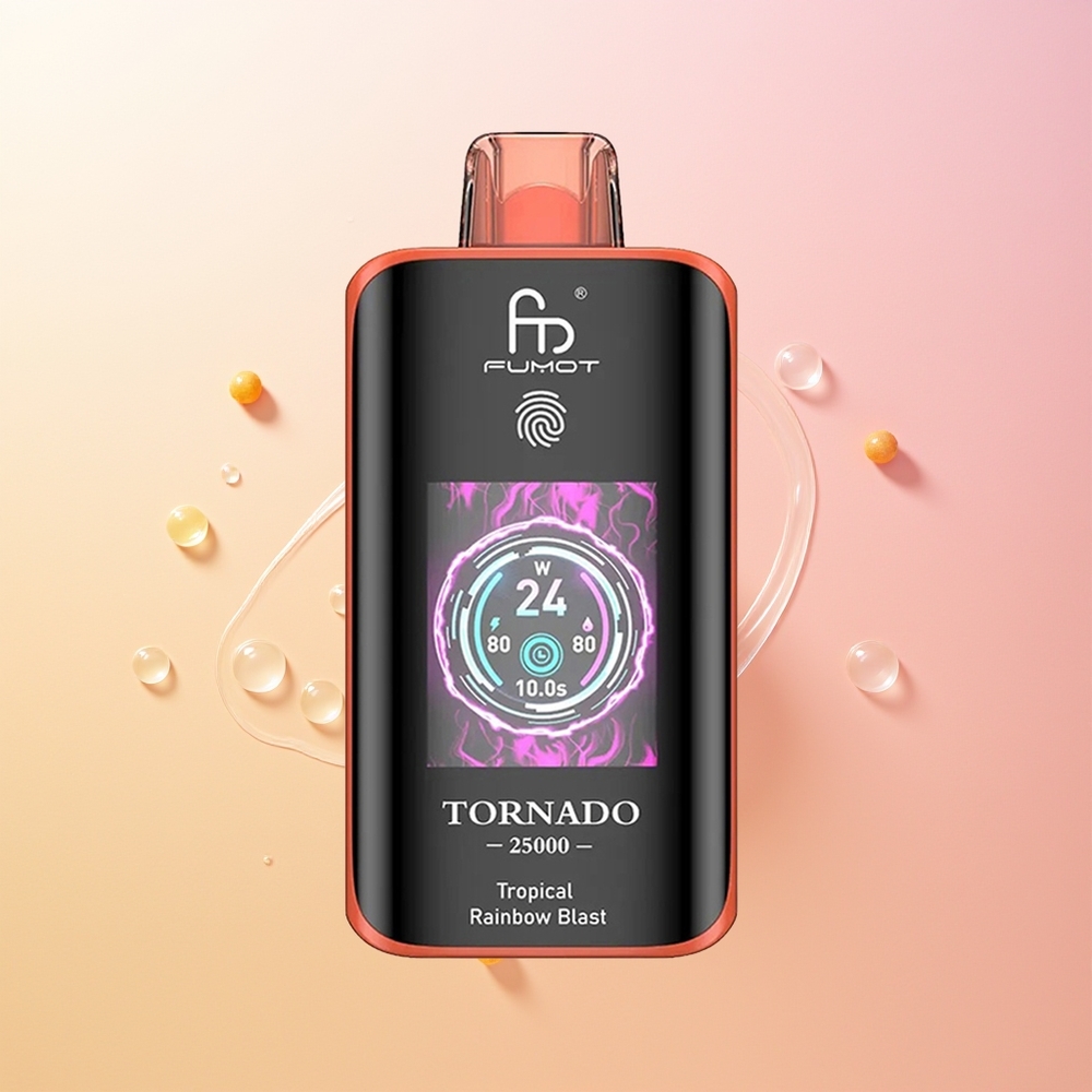 Fumot Tornado 25000 انفجار قوس قزح الاستوائي مع شاشة عالية الدقة وبطارية قابلة للشحن