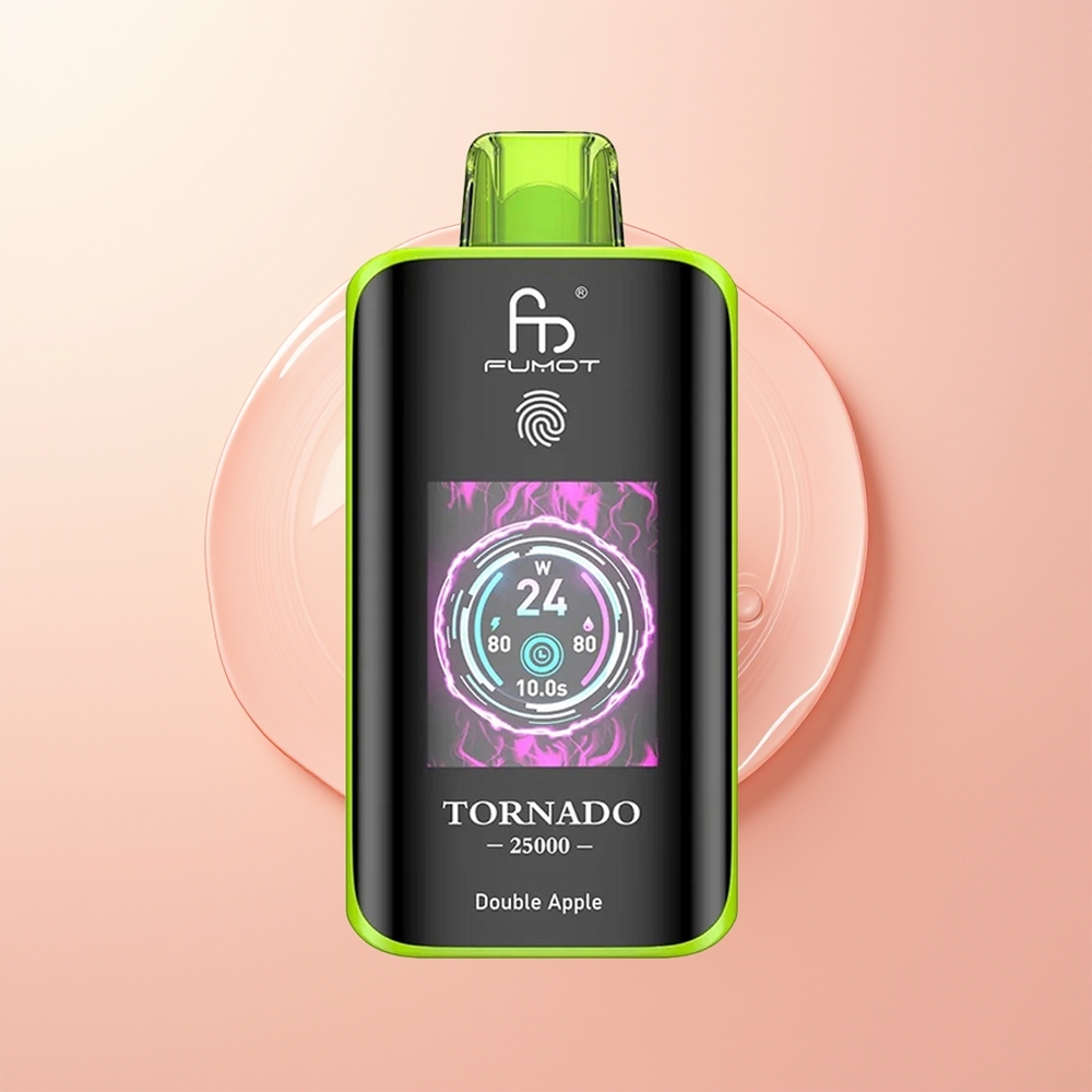 Fumot Tornado 25000 تفاحة مزدوجة مع شاشة عالية الدقة وبطارية قابلة للشحن