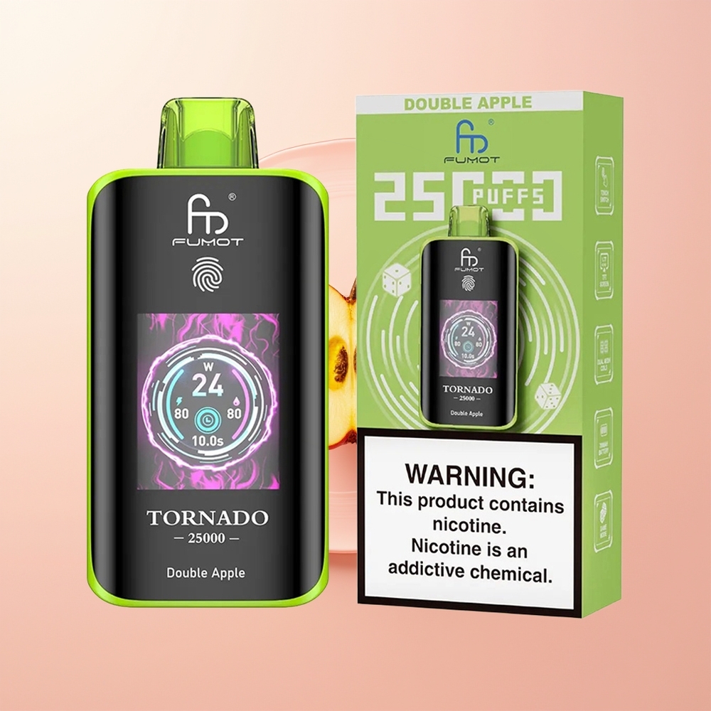 Fumot Tornado 25000 تفاحة مزدوجة مع شاشة عالية الدقة وبطارية قابلة للشحن