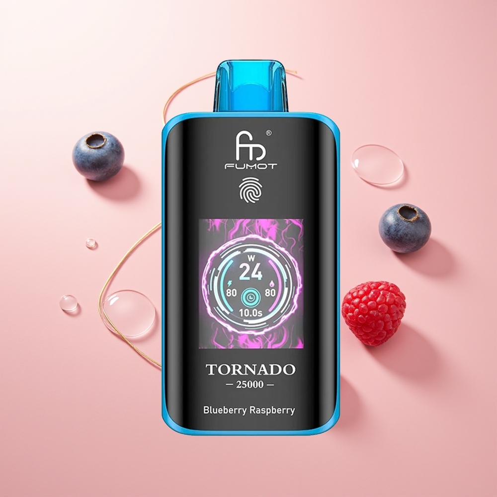 Fumot Tornado 25000 توت العليق الأزرق مع شاشة عالية الدقة وبطارية قابلة للشحن