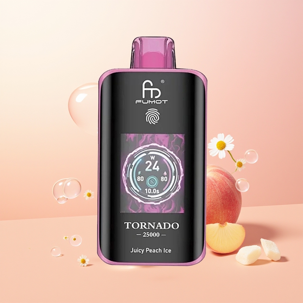Fumot Tornado 25000 عصير الخوخ الجليدي بشاشة عالية الدقة وبطارية قابلة للشحن