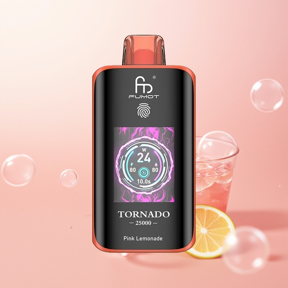 Fumot Tornado 25000 عصير الليمون الوردي مع شاشة عالية الدقة وبطارية قابلة للشحن
