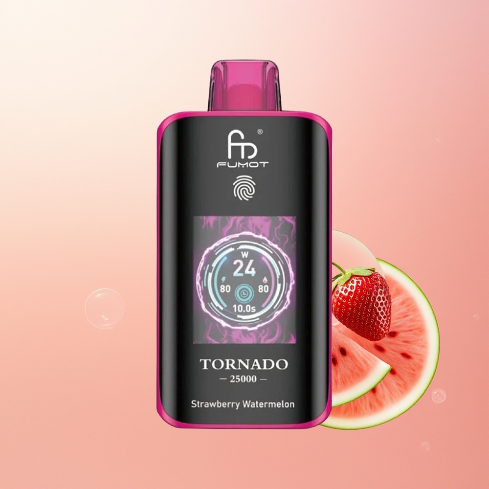 Fumot Tornado 25000 فراولة بطيخ بشاشة عالية الدقة وبطارية قابلة للشحن