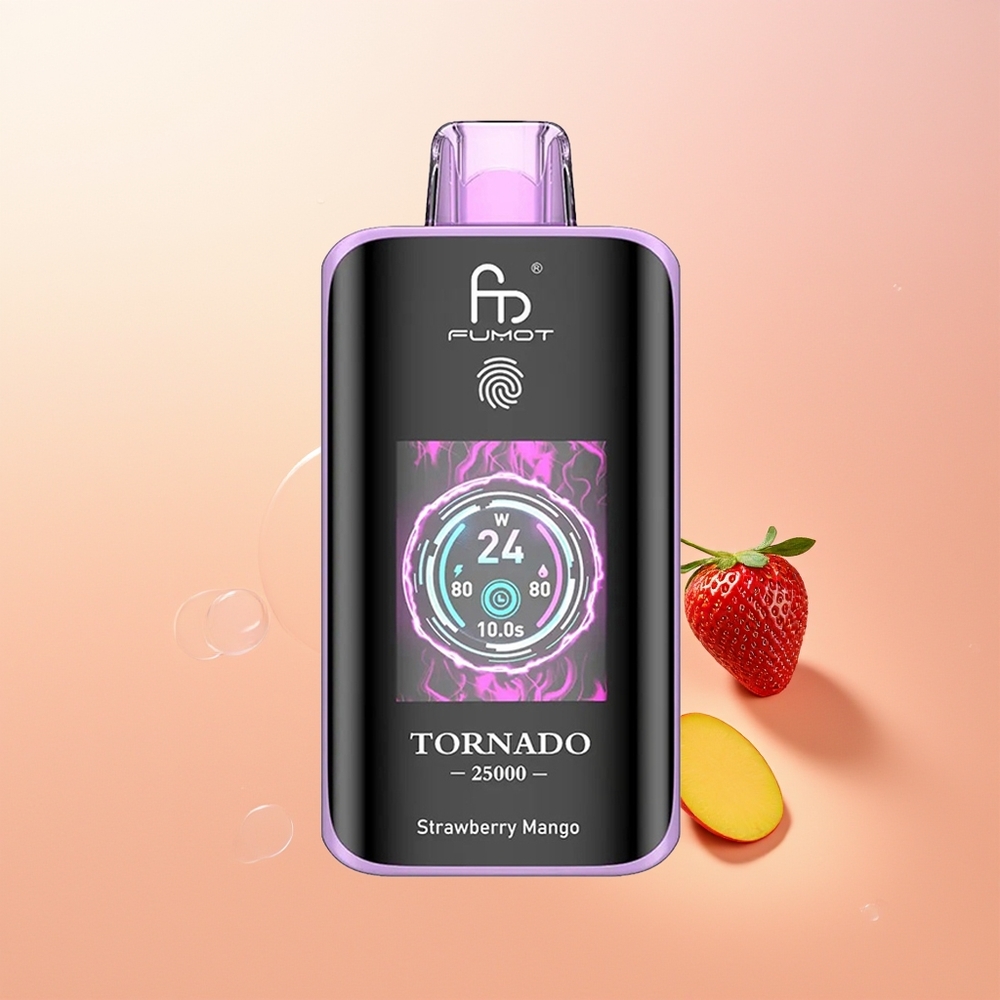 Fumot Tornado 25000 فراولة مانجو شاشة عالية الدقة وبطارية قابلة للشحن