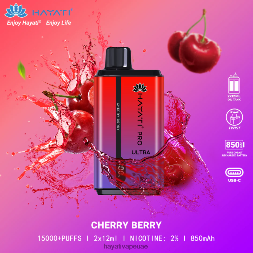 Hayati Pro Ultra المتاح 15000 نفث التوت والكرز - Hayati Vape Near Me 4B028H199