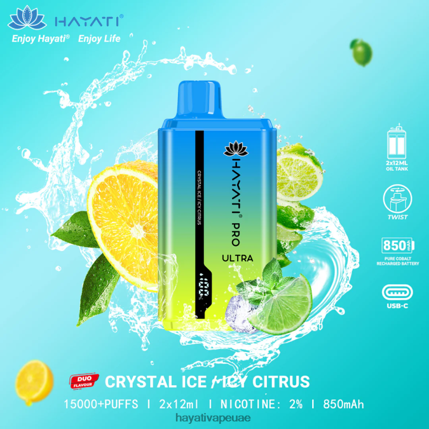 Hayati Pro Ultra المتاح 15000 نفث الجليد البلوري/الحمضيات الجليدية - Hayati Vape Liquid 4B028H218