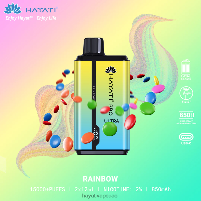 Hayati Pro Ultra المتاح 15000 نفث قوس المطر - Hayati Vape Near Me 4B028H209
