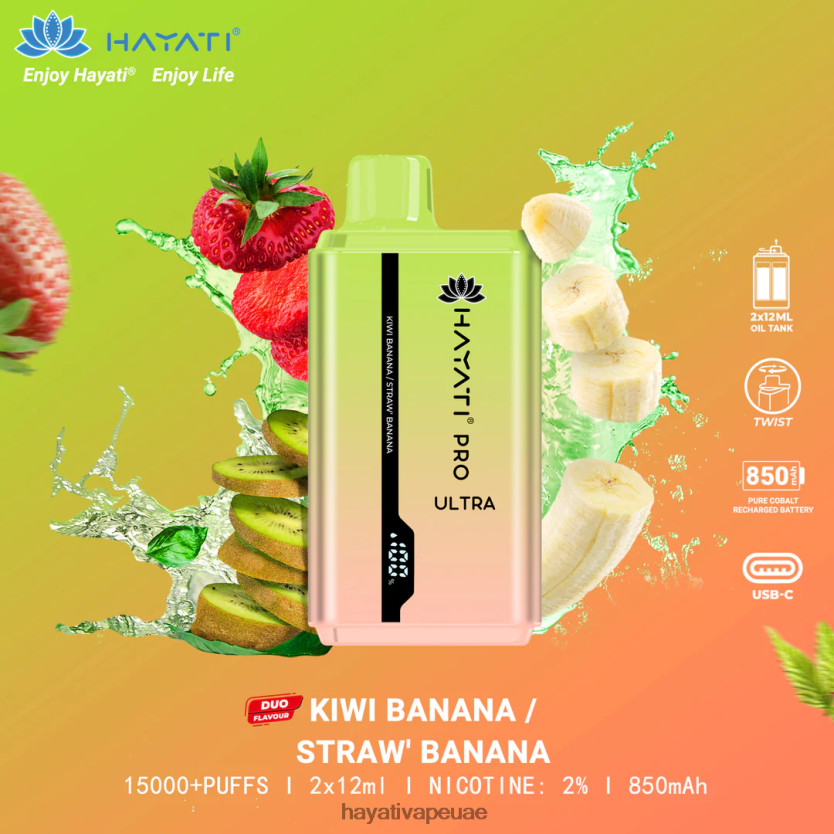 Hayati Pro Ultra المتاح 15000 نفث كيوي موز / موز فراولة - Hayati Vape Price 4B028H222