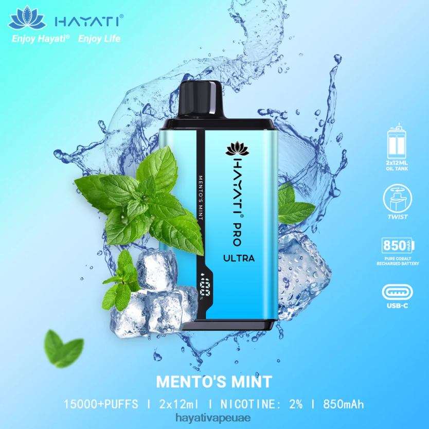 Hayati Pro Ultra المتاح 15000 نفث نعناع مينتو - Hayati Vape UAE 4B028H206