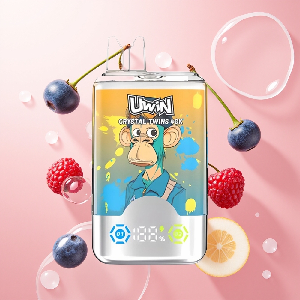 Uwin Crystal Twins 40000 توت أزرق توت أحمر كرز مثلج بنكهتين وشحن سريع