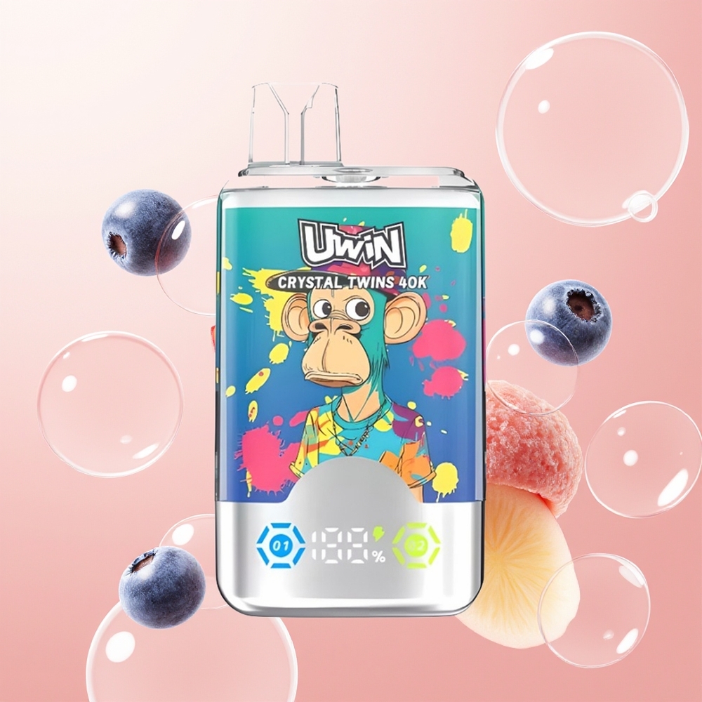 Uwin Crystal Twins 40000 توت أزرق على ثلج خوخ صيفي بنظام نكهتين وشاحن نوع سي