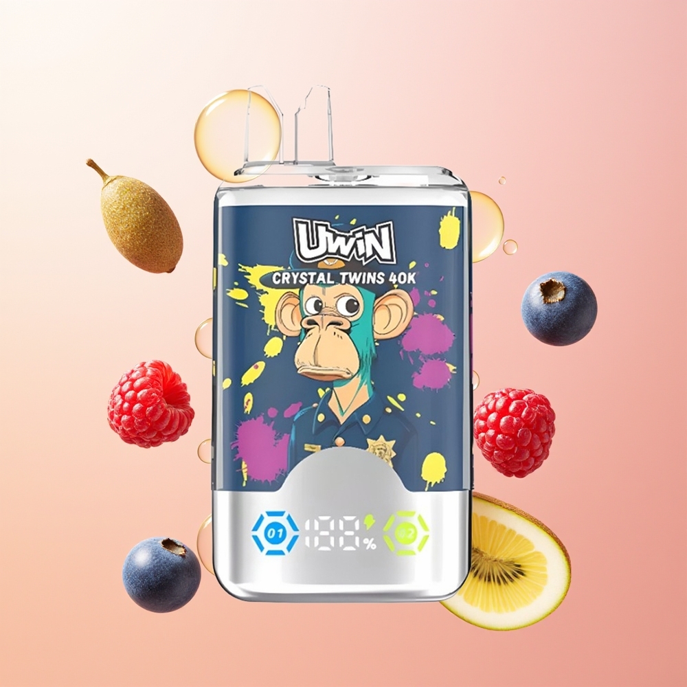 Uwin Crystal Twins 40000 كيوي باشن فروت جوافة توت أزرق توت أحمر بنظام نكهتين وشاحن نوع سي