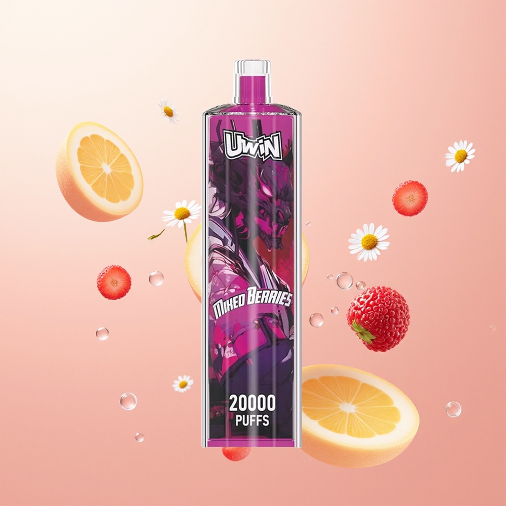 Uwin Shisha Hookah Crystal 20000 Puffs علي فاكهة التوت المختلط مع ملف شبكي وشحن نوع سي