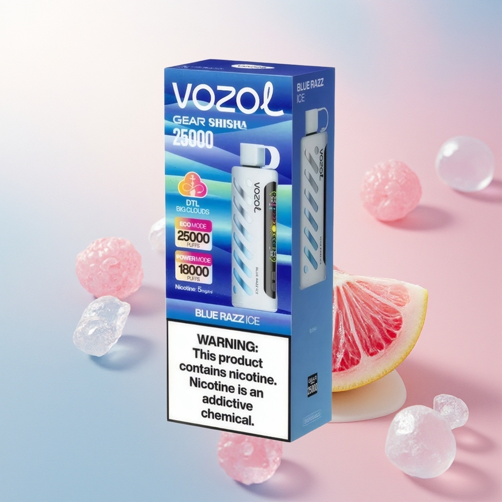 VOZOL Gear Shisha 25000 أزرق توت الجليد مع شريح ذكي و نيكوتين 5ملغ/مل