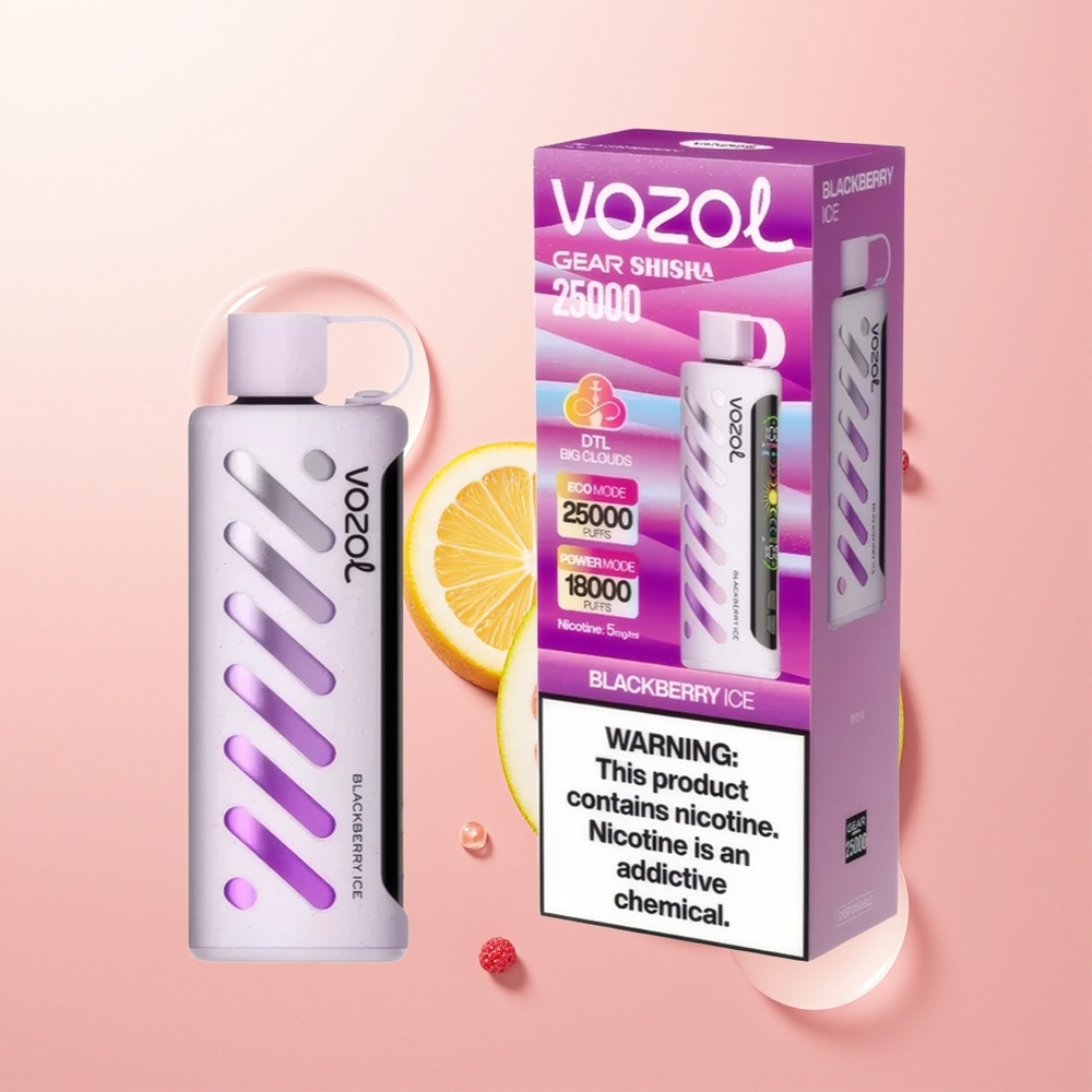 VOZOL Gear Shisha 25000 توت أسود مثلج بشريحة ذكية وبنكهات لذيذة
