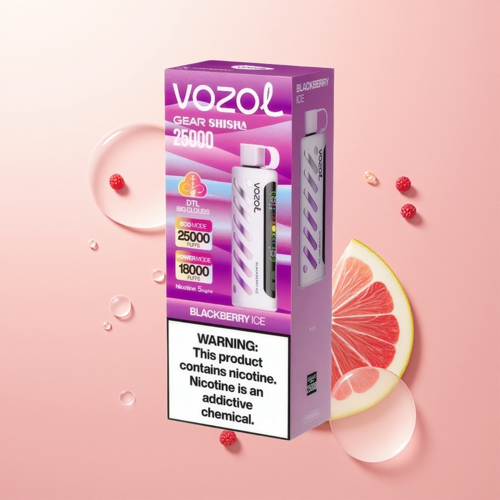 VOZOL Gear Shisha 25000 توت أسود مثلج بشريحة ذكية وبنكهات لذيذة