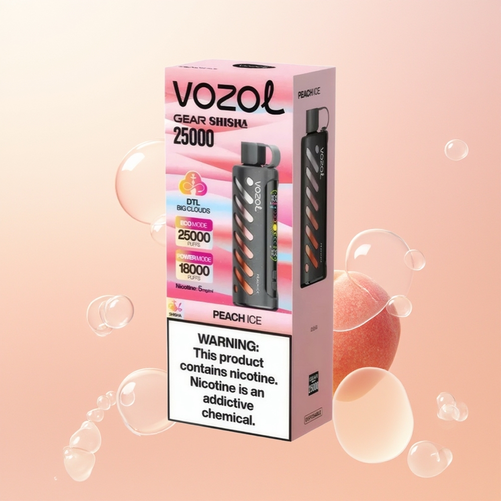 VOZOL Gear Shisha 25000 خوخ جليدي مع رقاقة ذكية ونكهات لذيذة