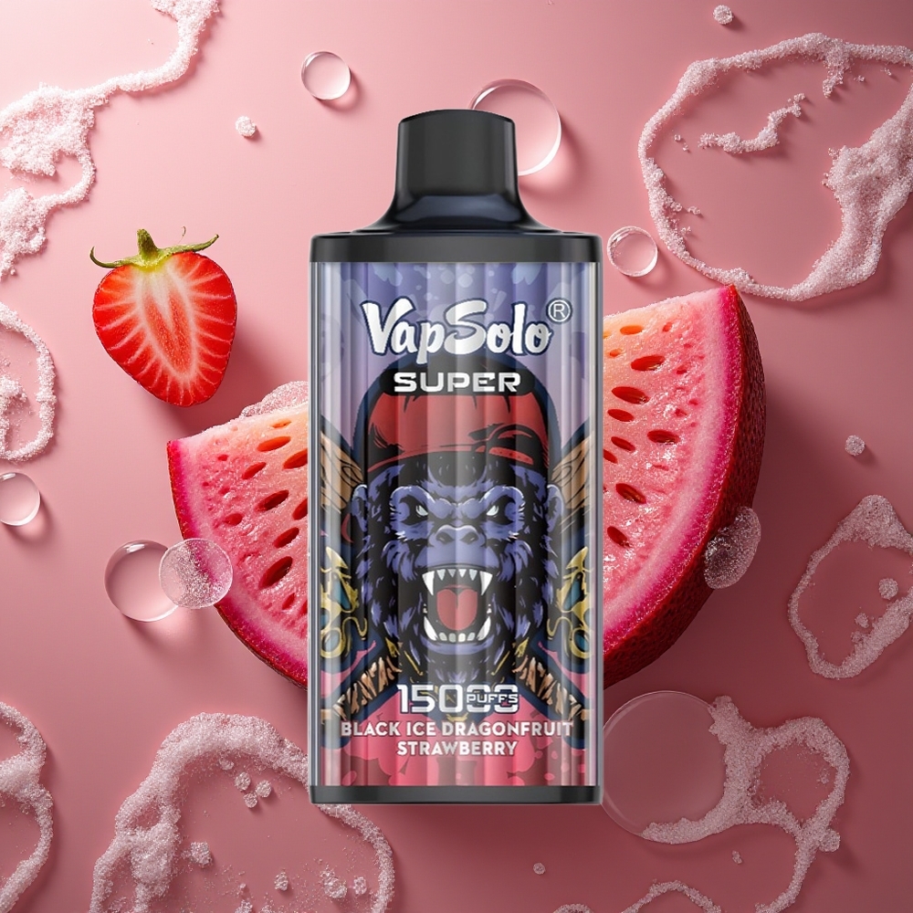 Vapsolo Super 15000 التنين الجليدي الأسود بالفراولة مع شبكة 850 مللي أمبير و 40 مل