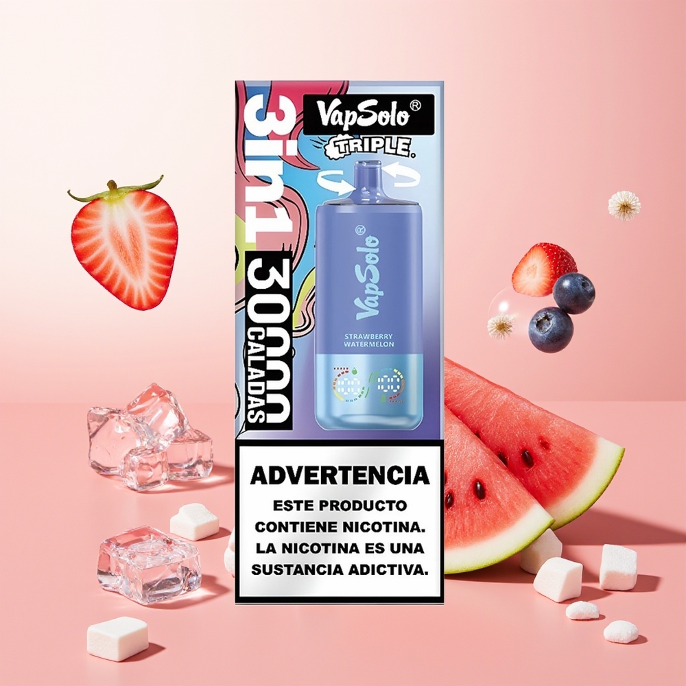Vapsolo Triple 30000 فراولة بطيخ وتوت أزرق جليد مع 40 مل و 3 خزانات