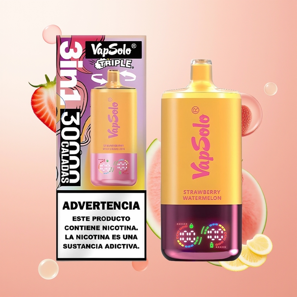 Vapsolo Triple 30000 فراولة بطيخ وليمون خوخ مع 40 مل و 3 خزانات